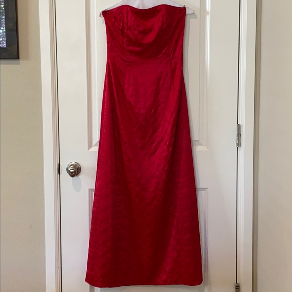 Crimson embroidered evening gown